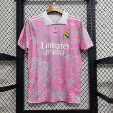 23-24 Real Madrid Pink Training Suit La Liga Real Madrid Jersey Fan Version Men's Short Sleeved Football Jersey Customization thumbnail-2