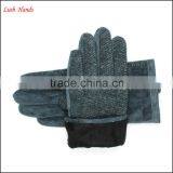 Fashion Ladies Back Dark Green Fabric and Palm Sheep Suede Gloves With Side Zipper thumbnail-3