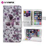 Customerfirst Design Butterfly PU Feather Wallet Folio Leather Flip Case Cover With Card Id Slot and Wrist Strap for Iphone 6
