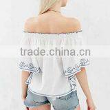 Low MOQ Summer Design Ladies off Shoulder Embroidred Tank Tops thumbnail-4