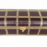 TREASURE CHEST, ARTIFICIAL LEATHER FINISH, WOODEN HANDMADE MULTI-PURPOSE BOX (11"x5"x4.25" INCH) DARK BROWN thumbnail-2
