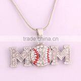 Wholesale Rhodium Plated MOM Baseball Crystal Sports Pendant Necklace thumbnail-3