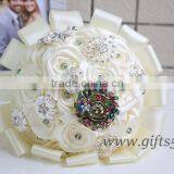 The best Brooch Bouque satin rose wedding flower crystal bouquet jewelry