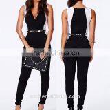 Sleeveless Contrast Color Sexy Style Belt Waist Long Jumpsuit thumbnail-1