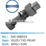 High strenth alloy wheel bolt with nut M20*1.5*90mm for trucks and autos