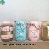 Mason Jar Glasses Glass Candle Jars With Gold Rhinestones thumbnail-3