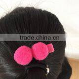 New Products Colorful no Slip New Design Fabric Barrette Wool Felt Clip Hair With Two Pompon for Kids Gifts Hair Accessories thumbnail-4