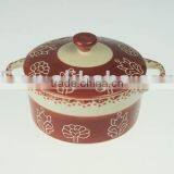 Stoneware Casserole With Hand Painted Flower Design thumbnail-1