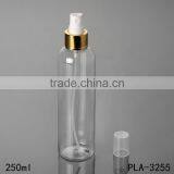 Hot Products Round Shoulder Gold Aluminum Spray Pet Plastic Bottle 250ml Cosmetic Perfume Toner Water Clear Pet Bottle Wholesale thumbnail-1