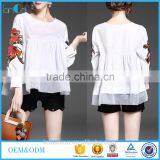 2017 Summer Newest Fashion Round Neck Long Sleeve Blouse With Patch on Sleeve thumbnail-1