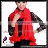 CX-B-P-42A Rabbit Fur Pom Pom Decoration Women Pashmina Scarf thumbnail-4