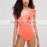 2017 MGOO Best Hot Sale Design One Piece Swimsuit Custom Your Brands One Shoulder Ruffle Swimwear With Polyamide Elastane thumbnail-5