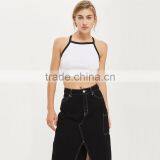 Black and White Contrast Color Basic Style Women's Crop Top thumbnail-4