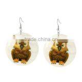 Silver Tone Hook Round Yellow Halloween Owl Fashion Shell Dangle Earrings 6.5cmx4.5cm thumbnail-1