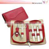 PU Red Zipper Manicure Pouch Stainless Steel Tools 8pcs Manicure Set