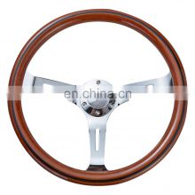 380mm 15'' Wood Grain Silver Chrome Spoke Black Trim Steering Wheel