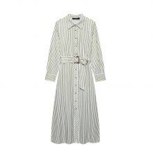 New Women's European and American Style French Fashion Dress With Waist Belt, Striped MIDI Dress thumbnail-3