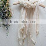 Fashion Latest Large Long Plain Cotton Linen Embroidery Lace Brim Tassel Scarf Shawl thumbnail-4