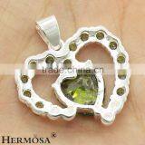Shiny Green Olive Peridot 925 Sterling Silver Heart Design Necklaces Pendants 1 1/4 Inch F494 thumbnail-3