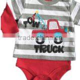 customized OEM baby clothing 2015 white and gray stripe top Long Sleeves Baby Romper bodysuit