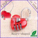 CH-28A Lovely 3 Digit Love Red Heart-shaped Cable Padlock thumbnail-1