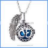 Angel Wing Peace Symbol 3D Letter Metal Hollow Cage Chime Box Musical Sound Bell Ball Pendant Women Pregnancy Necklaces BAC-M054