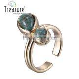 Geometric Jewelry Golden Copper Adjustable Green Stone Finger Rings Men's Jewelry thumbnail-1