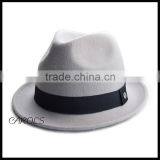 Wholesale Fashionable Custom Light Grey Tribby Winter Wool Felt Hat Trilby Winter Fedora Hat