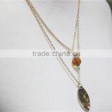 Newest Double Layered Elegant Smoked Topaz Glass w/ Brown Bead & Turquoise Seedbead Pendant Necklace 2016 Fashion Wholesale thumbnail-5