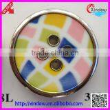 Fashion Design Plastic Printing Buttons With Metal Ring