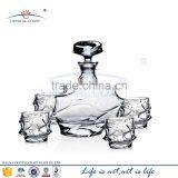 Set of 25 Oz. Clear Crystal Decanter and Six 10.14 Oz. Heavy-Base Whisky Glasses, Whiskey Tumblers, 1+6-Piece Set