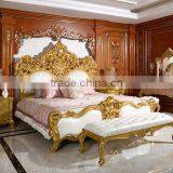 Royal Place Gold Leaf Finished Full Solid Wood Carving Bed, Arabic Golden Style Bedroom Furniture(MOQ=1 SET) thumbnail-1