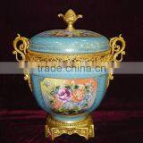 Luxury Royal Style Gilt Brass Soup Pot, Excellent Hand Painted Porcelain With Gold Plated Bronze Handle and Base Stockpot thumbnail-6