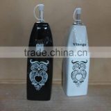Black white ceramic owl design oil olive and vinegar bottle set