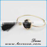 New Arrival Designs Pink Adjustable Glass Stone Brass Bangle With Tassel thumbnail-2