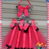2013 Cute Flower Bow Holder Fashion Design Coral Cotton Tutu Bow Holder With Zebra Print Top