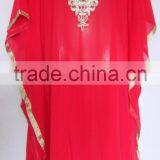 RED SILVER EMBROIDERED Georgette CAFTAN Kaftan Tunic Poncho Zip Cover up thumbnail-1