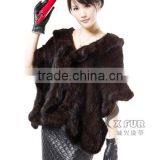CX-B-M-15A Custom In Stock Large Real Mink Fur Knitted Shawl Poncho Scarf thumbnail-1