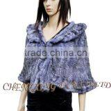 CX-B-M-60D Fashion Wholesale Knitted Mink Fur With Rosette Lady Fur Shawl thumbnail-1