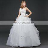 Floral Lace Trim Hem One Shoulder Crystals Pearl Ball Gown Appliques Lace Tulle Customize Wedding Dresses thumbnail-6