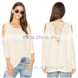 Hot Selling Open Shoulder Lace Applique Woman Sweater Wholesale Woman Blouse Design Sweater 2017 thumbnail-1