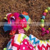 2016 New Design Easter Dresses Cottom Bunny Dress Chevron Dress With Matching Necklace and Bow Set thumbnail-3