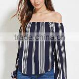 2016 Hot Sale Yarn Dyed Cotton Summer Fashion off Shoulder Long Sleeve Ready Made Blouse thumbnail-5