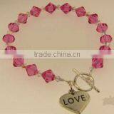 Wholesale Pink Crystal Charming Bracelets/heart Charm Engraving 'love" Words Bracelet With Silver Plated thumbnail-1