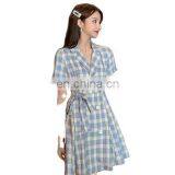 2020 Summer New Fashion Plaid Suit Skirt Short Sleeve Dress Women Factory Direct Wholesale thumbnail-7
