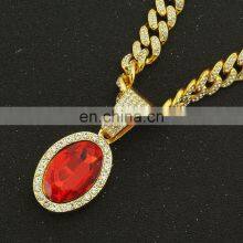 New Ruby Cuban Choker Hiphop Necklace Micro Zircon Men Women Personalized Sapphire Ruby Cuban Chain Necklace for Men and Women thumbnail-3