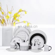 Luxury Black With White Line Creative Design Ceramic Coffee Mug Tea Cup Dinner Plate Ceramic Vase Cup Porcelain Tableware Set