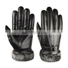 Fashion Men Leather Gloves Wrist Solid Leather Gloves Men's Sheepskin Driving Winter Warm Gloves thumbnail-1