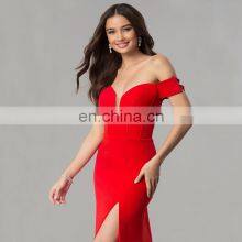 Women's Off The Shoulder Long Prom Dresses With Slit Lace Appliqued Chiffon Formal Party Gowns thumbnail-5
