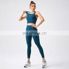 Recycle Workout Two Piece Set Wear Gym Ribbed Fitness Woman Yoga Set Custom 2 Piece Yoga Legging Set Women thumbnail-5